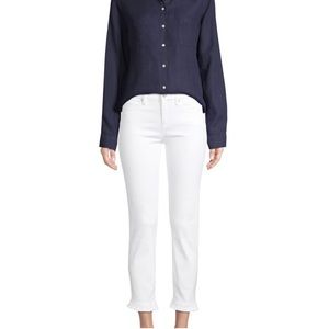 Lilly Pulitzer South Ocean Skinny Cropped Ankle Ruffle Hem Jeans White Size 8